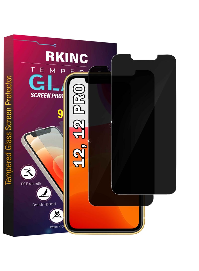 RKINC Screen Protector [2-Pack] for iPhone 12 12 Pro 6.1-Inch, Privacy Tempered Glass Film Screen Protector, [Anti Spy][LifetimeWarranty][Anti-Scratch][Bubble-Free] - Image 1